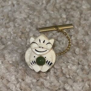 Vintage Carved Alaskan Ivory and Jade Inuit Billiken Tie Tac Lucky Charm